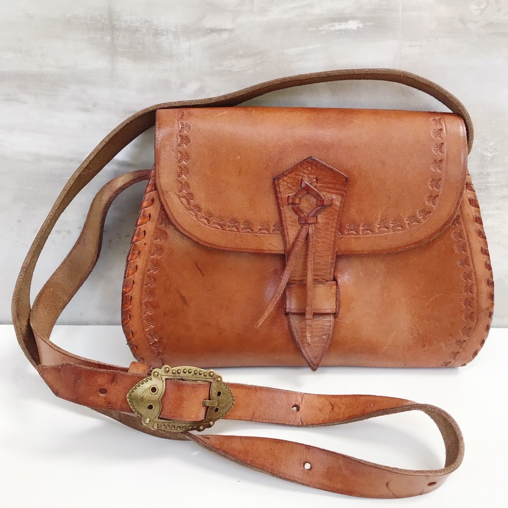 Vintage Style Kids Leather Crossbody Bag - Tan